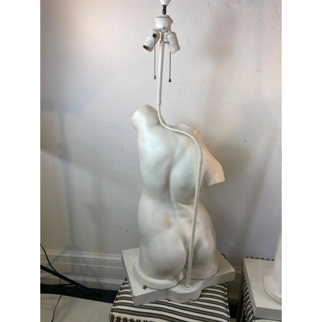 1940's White Plaster Male & Female Torso Table Lamps - Set of 2 For Sale - Image 9 of 9