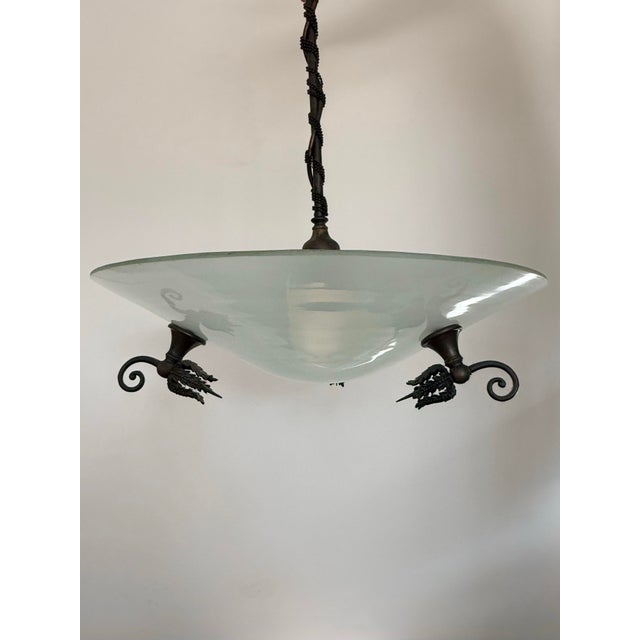 1990s Custom Art Glass and Bronze Pendant Light by Michael McEwen For Sale - Image 12 of 12