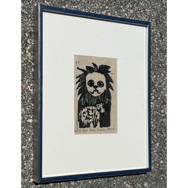 Vintage Boho Abstract Block Print on Paper Signed by Artist For Sale In West Palm - Image 6 of 6