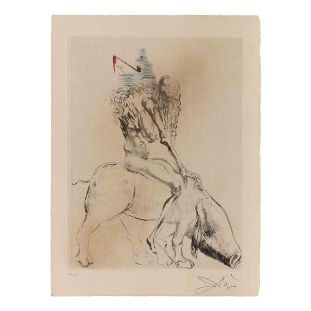 Woman with Pig, 1960s, Etching For Sale