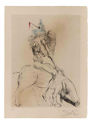 Woman with Pig, 1960s, Etching