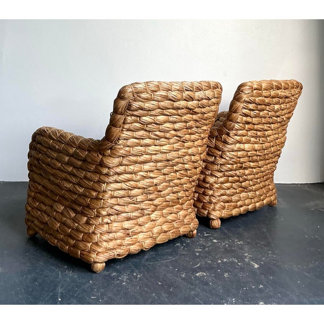 Vintage Boho Wrapped Seagrass Lounge Chairs - A Pair For Sale In West Palm - Image 6 of 12