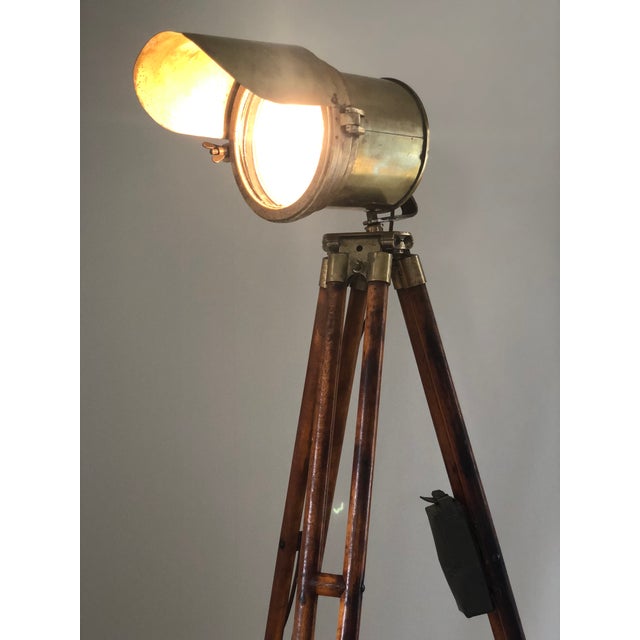 Brass Antique Industrial Brass Floor Lamp on Surveyor Tripod, Early 20th Century For Sale - Image 8 of 11