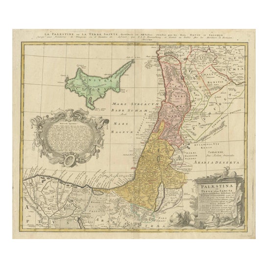 Hand-Colored Holy Land Map of Palestine from Homann Heirs, 1744 For Sale