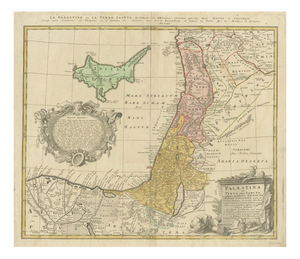 Hand-Colored Holy Land Map of Palestine from Homann Heirs, 1744