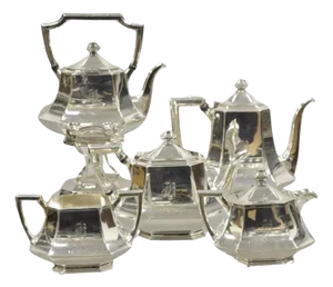 Antique Wallace 3104n Art Deco Octagonal Silver Plated Tea Set- 5 Pieces