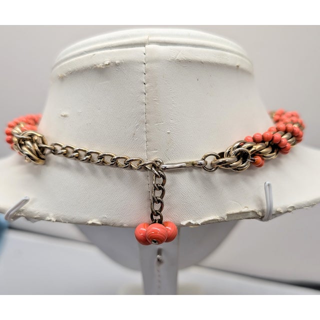 1950s Vintage 1950s Signed Napier Goldtone Spiral Faux-Coral Beaded Collar Necklace For Sale - Image 5 of 8