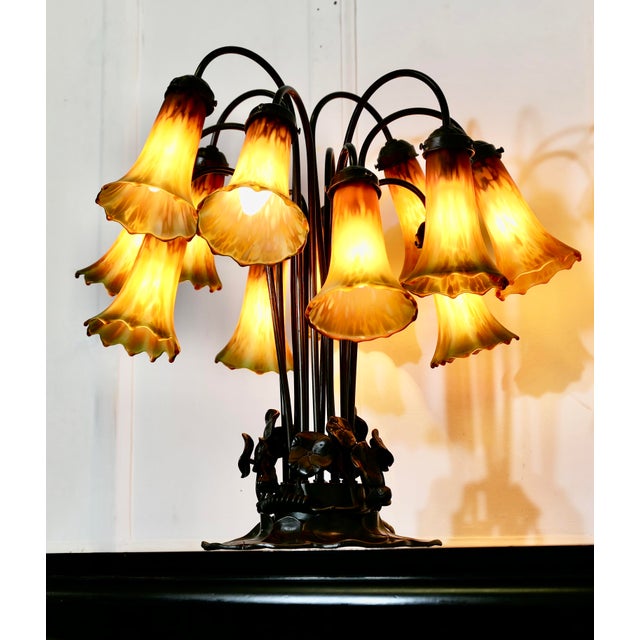 Bronze and Art Glass Table Lamp, 1980s For Sale - Image 3 of 7