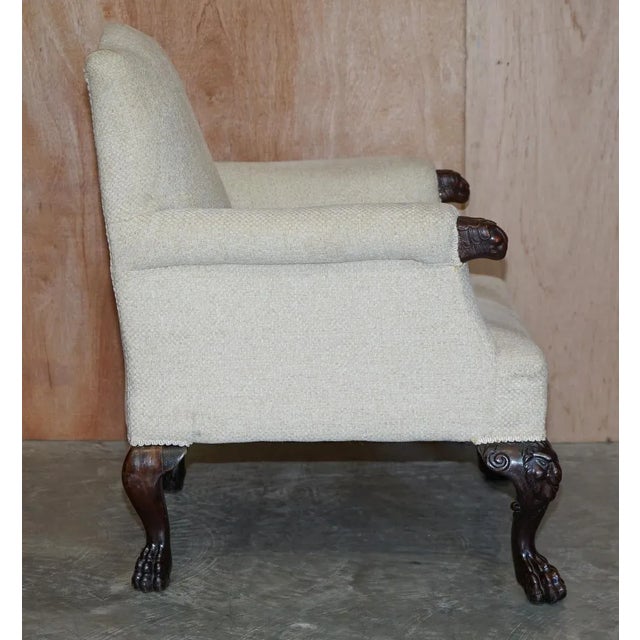 Antique Hand Carved Lion's Paw Leg Club Armchair For Sale - Image 11 of 18