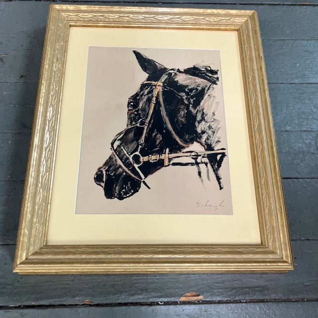 Original 8 x 10.5 painting on paper signed bottom right Overall size with mat & vintage frame is 13 x 16.