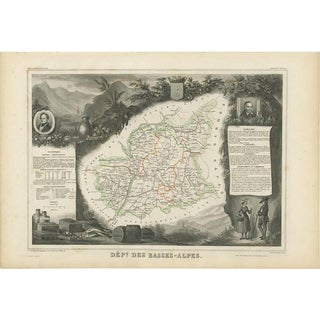Antique Map of Basses-Alpes in France attributed to V. Levasseur, 1854 For Sale