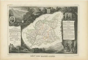 Antique Map of Basses-Alpes in France attributed to V. Levasseur, 1854
