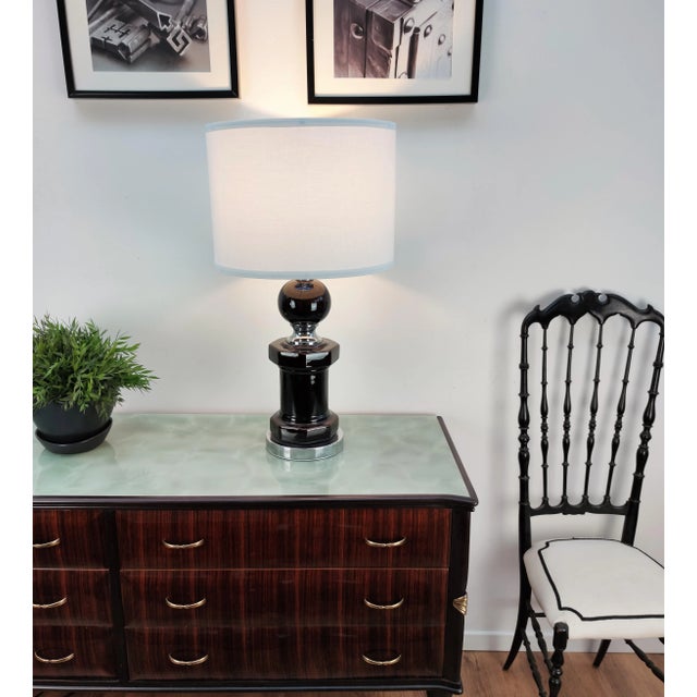 Art Deco Ceramic and Chrome Table Lamp, 1960s For Sale - Image 3 of 11