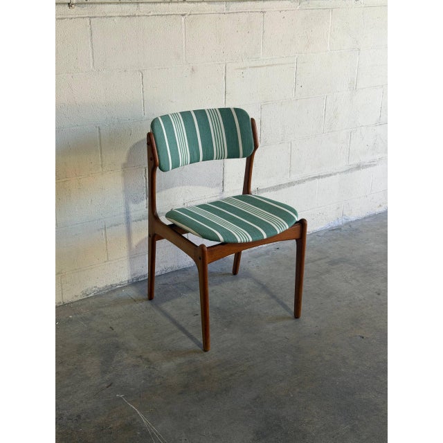 Mid-Century Modern In Style of Erik Buch Model 49 Teak Dining Chair Green Striped Upholstery Danish Mid-Century Modern 1960s For Sale - Image 3 of 10