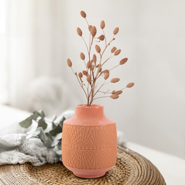 Orange Richland Embossed Peach Vase- Small For Sale - Image 8 of 10