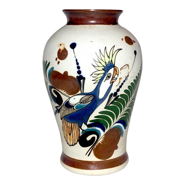 Vintage Parrot Tonala Vase, Signed For Sale
