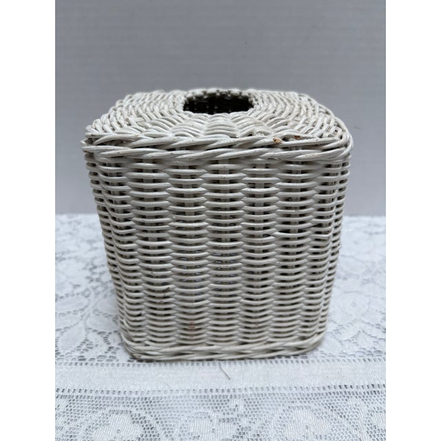 Vintage rustic cottage style white wicker tissue box cover. Perfect for any decor style.