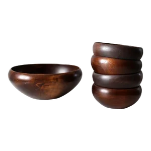 Mid-Century Wood Serving Bowl Set of 5