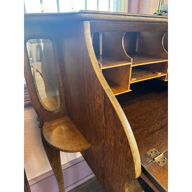 Antique Oak Slant-Front Secretary Writing Desk For Sale In Philadelphia - Image 6 of 9