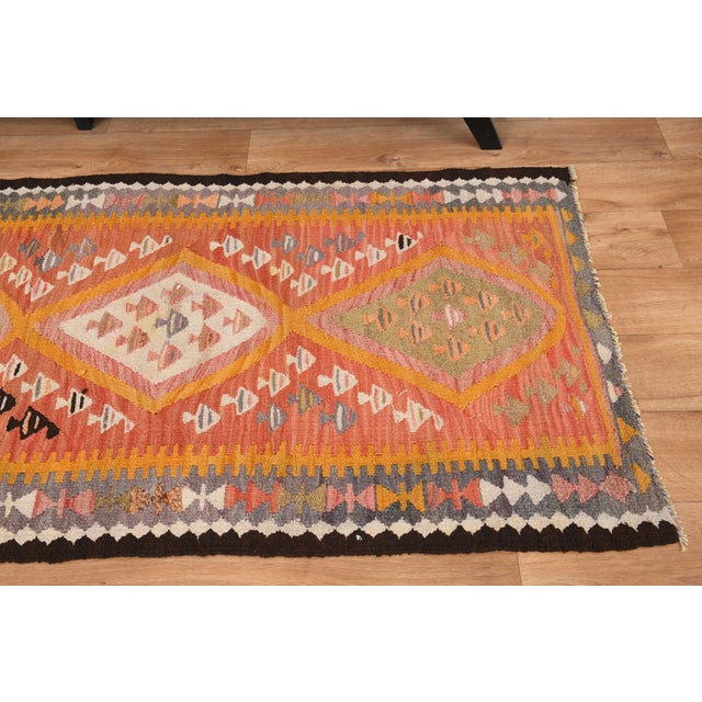 1970s Vintage Turkish Handmade Wool Cotton Orange Runner Rug For Sale In San Francisco - Image 6 of 11