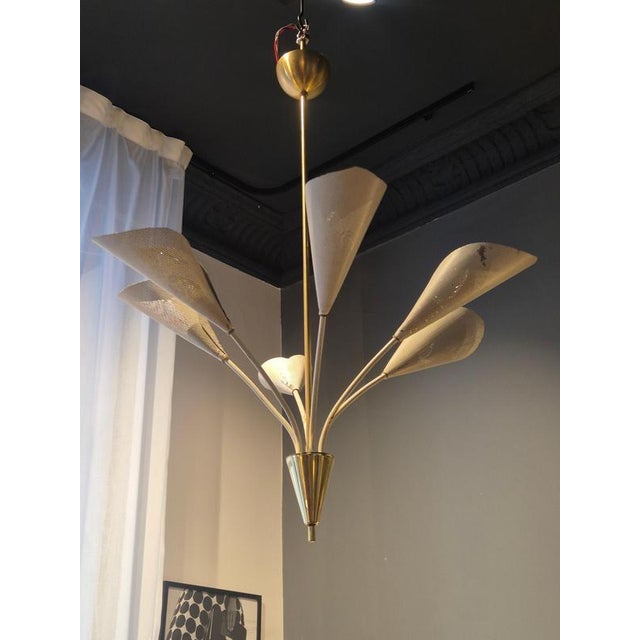 1950s Chandelier with Six Arms in Perforated Metal by Bent Karlby, 1950s For Sale - Image 5 of 10