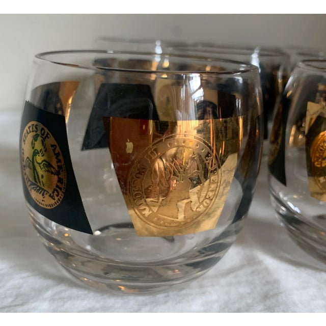 Glass 1960’s Vintage Roman Gold and Black Glass Tumblers / Rocks Glasses- Set of 8 For Sale - Image 7 of 8