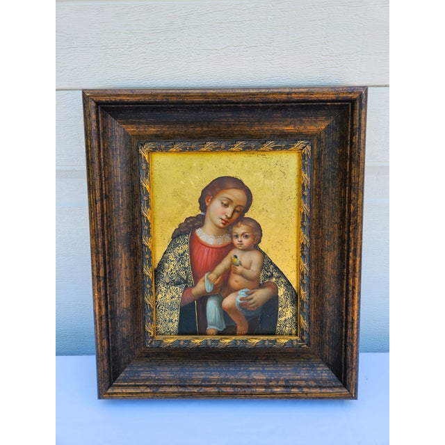 This oil on canvas painting of the Blessed Mother and Christ Child is by Jose Antonio Robles. He is a known contemporary...
