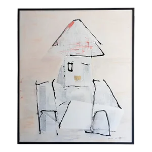 Matrix. XIX Framed Abstract Surreal White Figure Painting