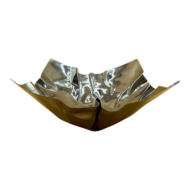 Vintage Sculptural Crumpled Chrome Bowl Postmodern Space Age Catchall For Sale