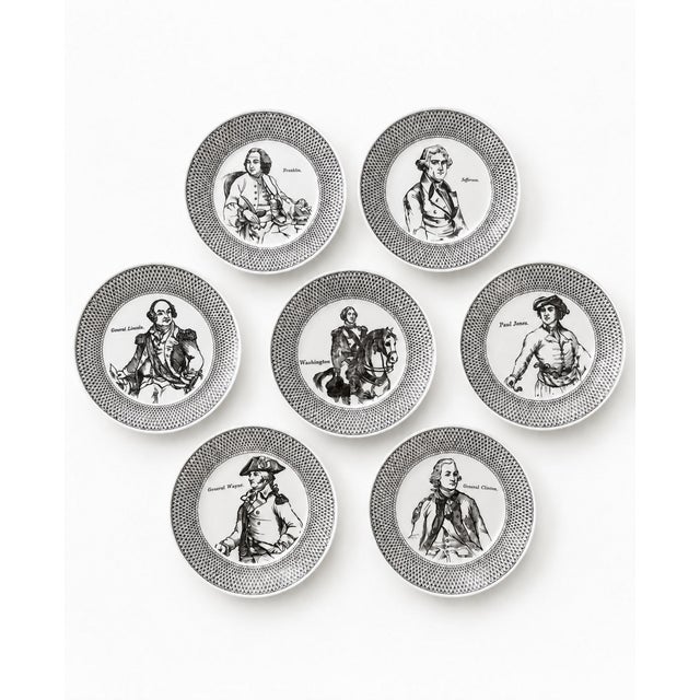 Americana Coasters in Porcelain with American Historical Figures by Piero Fornasetti, 1960s, Set of 7 For Sale - Image 11 of 11