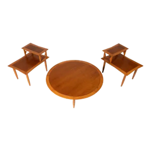 Round Coffee Table and 2-Tier End Tables Attributed to Lubberts & Mulder for Tomlinson, circa 1960s - 3 Pieces