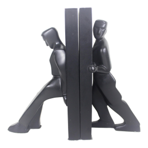 Mid 20th Century Leaning Pushing Men Matte Black Bookends a Pair by Chris Collicott