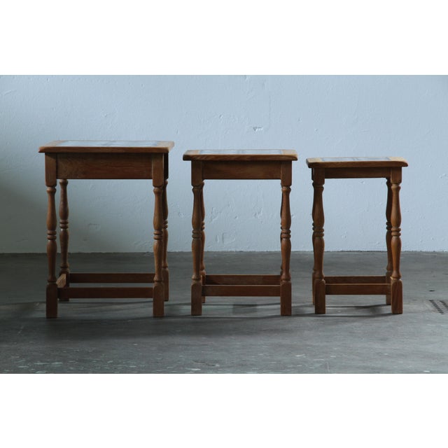 Vintage Danish Oak Stacking Tables in the style of Henning Kjærnulf, 1970s, Set of 3 For Sale - Image 6 of 14