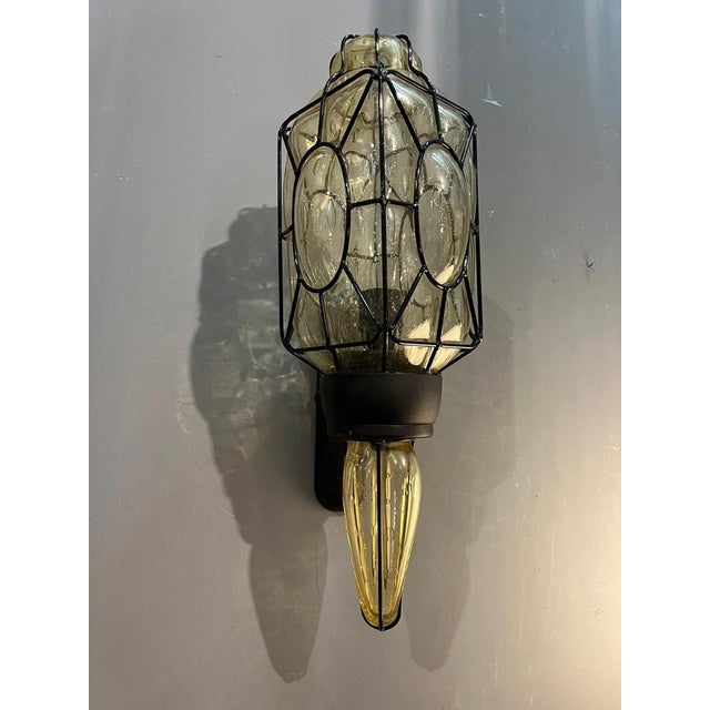 Clear Murano Glass Wall Light with Black Metal Frame, Italy, 1980s For Sale - Image 4 of 10