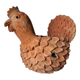 Vintage Hand-Crafted Clay Folk Art Chicken Planter Sculpture For Sale