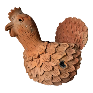 Vintage Hand-Crafted Clay Folk Art Chicken Planter Sculpture