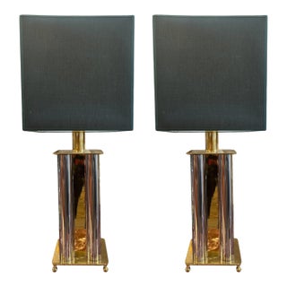 1970s Italian Brass and Chrome Table Lamps - a Pair For Sale