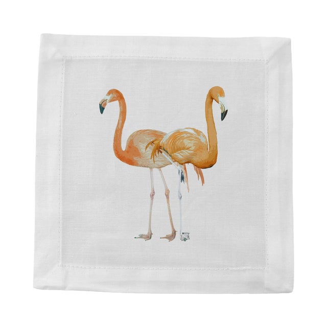 Illustration Flamingos in the Mirror Granada Cotton Sateen Cocktail Napkins, Set of 4 For Sale - Image 3 of 6