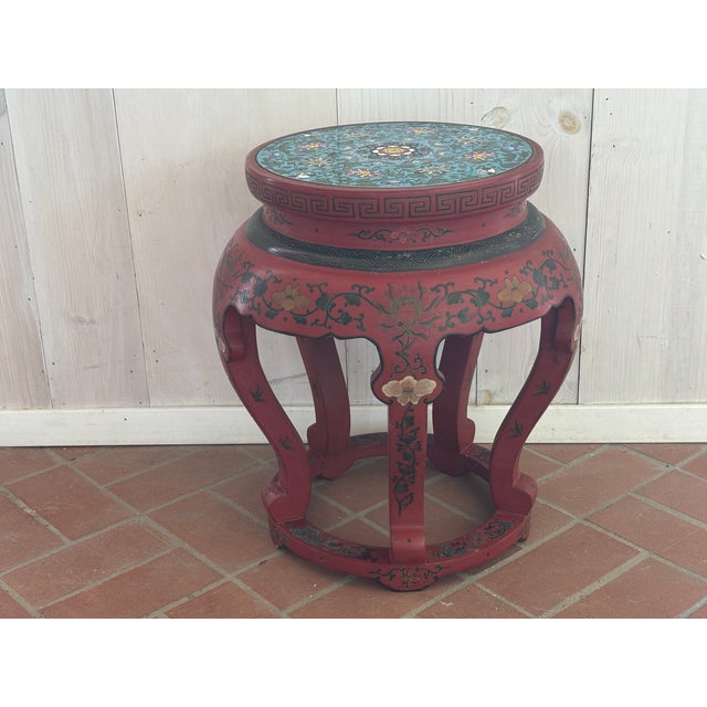 Mid 20th Century Red Painted Wood Garden Stool For Sale - Image 15 of 18