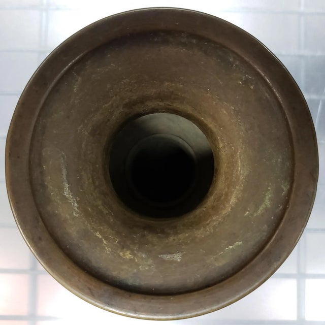 Metal Late 19th Century Chinese Archaistic Bronze Turtle/Floral Motif Phoenix Head Handles Gu-Form Vase For Sale - Image 7 of 9