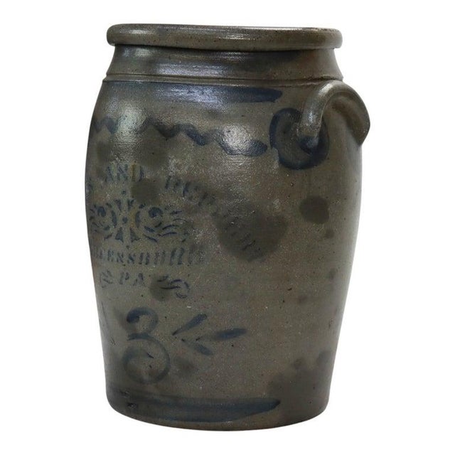American Williams & Repertoire Greensboro, Pa 3-Gallon Blue Decorated Stoneware Crock For Sale - Image 3 of 11