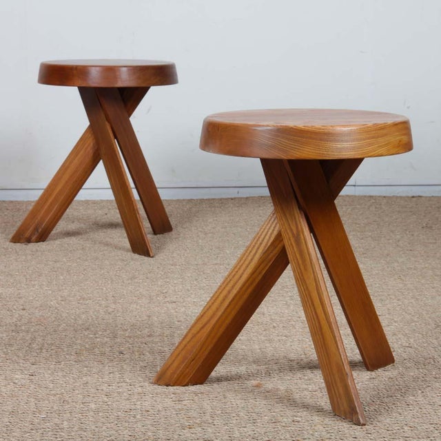 Elm Model S31 Stools by Pierre Chapo, 1980, Set of 2 For Sale - Image 3 of 7