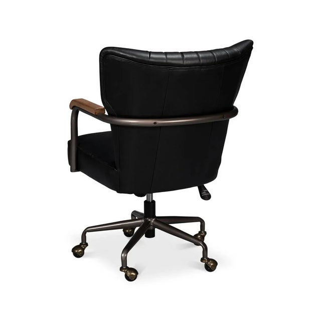 Modern Industrial Black Leather Desk Chair For Sale - Image 3 of 12