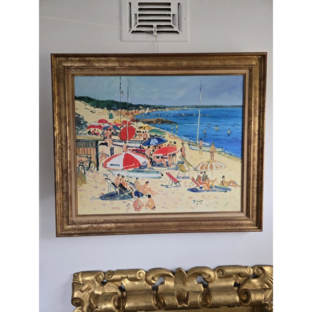 Impressionist Vintage Fine Art Signed Beach Painting Mid Century Era For Sale - Image 3 of 12