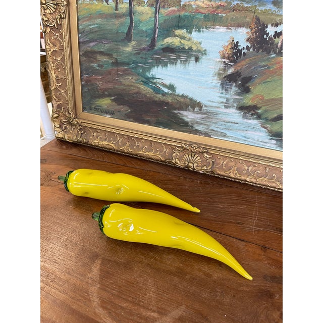 Mid 20th Century Pair of Vintage Italian Murano Art Glass Yellow Banana Peppers.. For Sale - Image 5 of 10