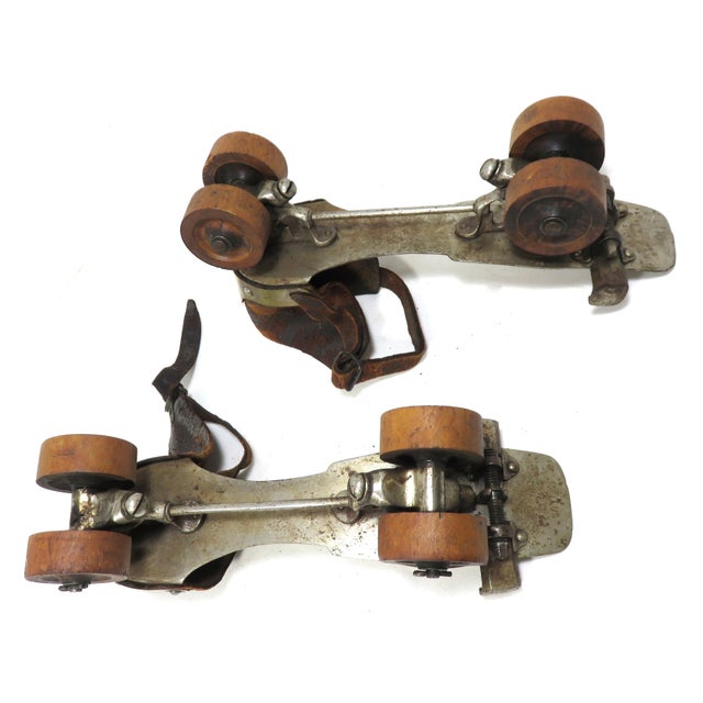 Early 1900s Antique American Wooden Wheel Roller Skates - a Pair For Sale In Boston - Image 6 of 13