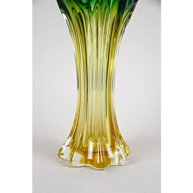 Mid-Century Italian Vase in Green Yellow Murano Glass, 1960