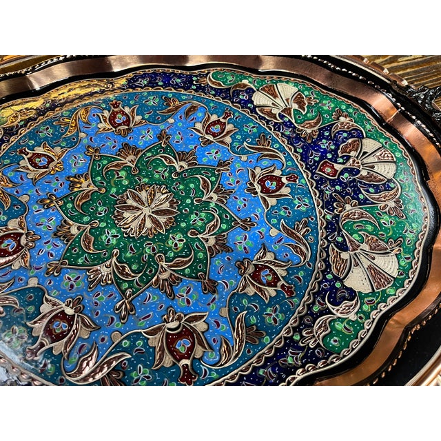 Inlaid Oval Copper Tray with Handles For Sale - Image 4 of 11