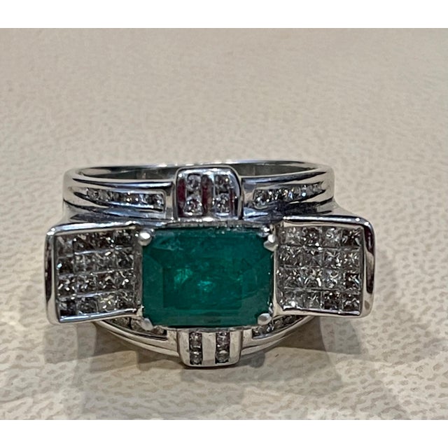 4 Carat Emerald Cut Natural Emerald & 1 Ct Diamond 14 Karat Gold Cocktail Ring For Sale - Image 14 of 18