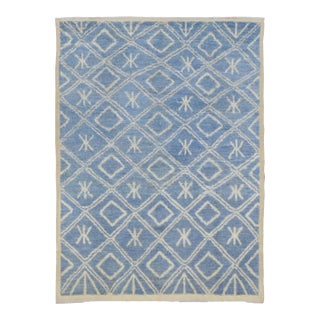 Blue & Cream Modern Wool Rug For Sale